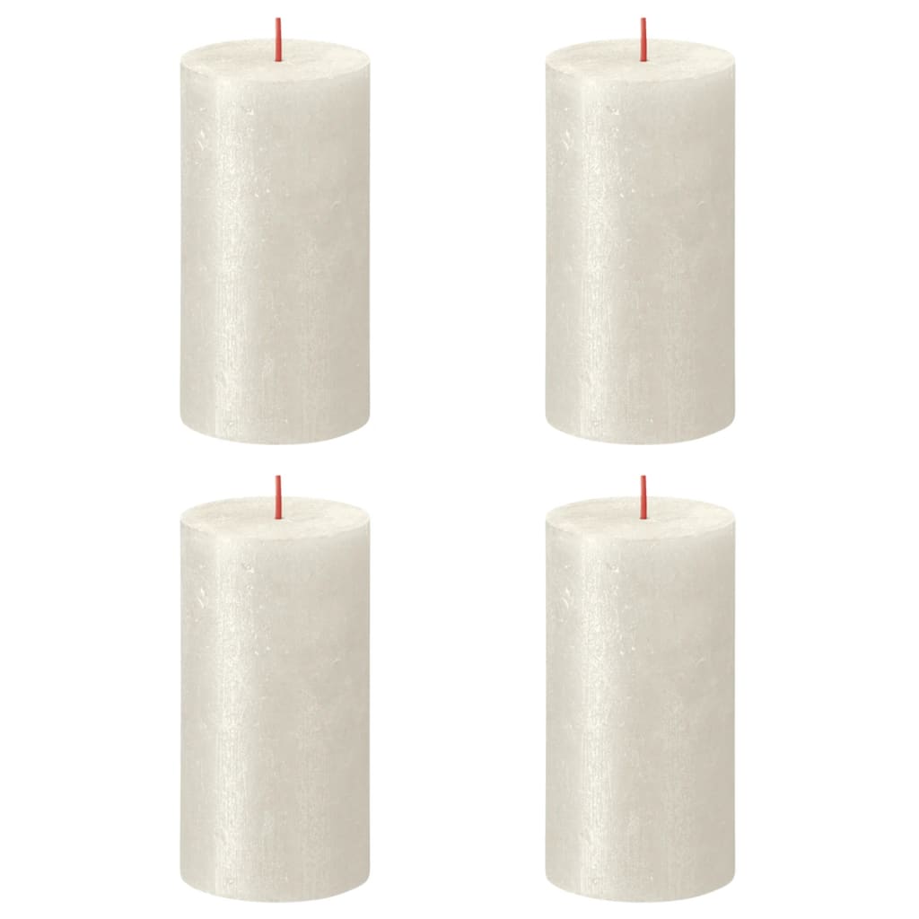 Bolsius Rustic Pillar Candles Shimmer, 4 pieces, 130x68 mm, Ivory